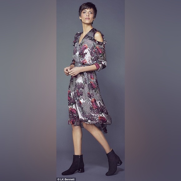 LK Bennett Dresses & Skirts - LK Bennett Preen Sioux Women Midi Dress size 4 Floral Long Sleeve Cold Shoulder